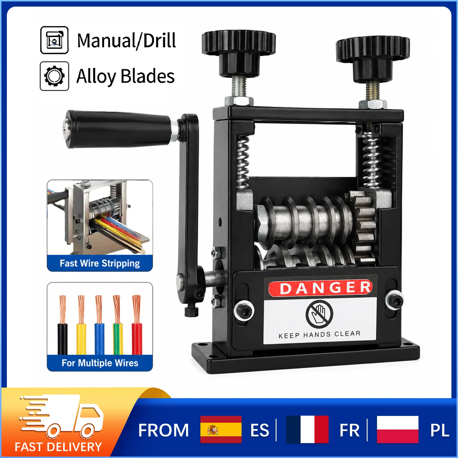 Adjustable Blade Wire Stripping Machine, Hand Crank & Electric Drill Dual Operation Design, 6 Sizes Channel Cable Stripper for Industrial Household Wire Recycling
