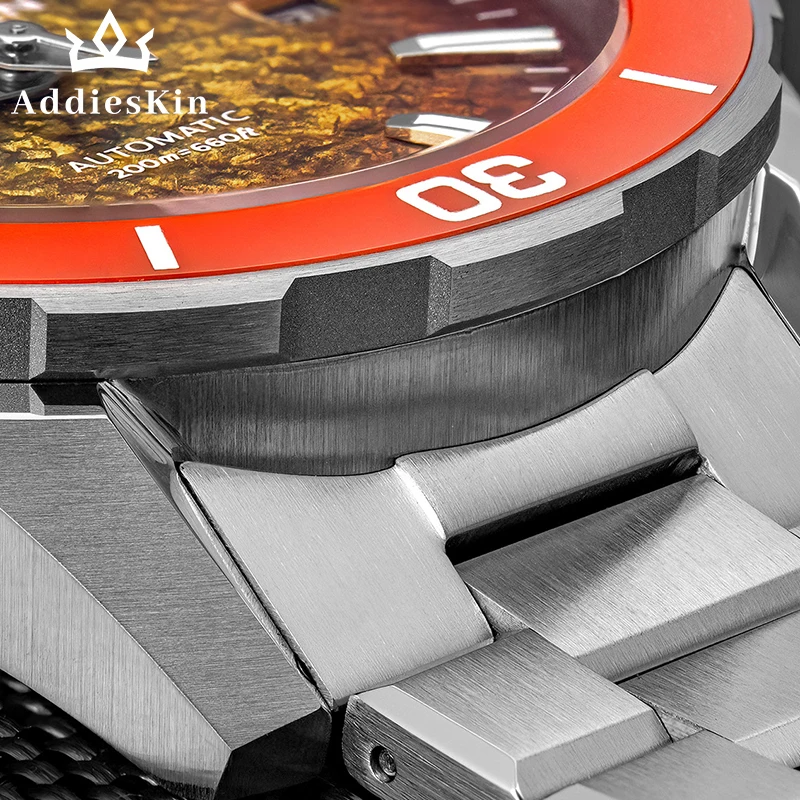 AddiesKin K005 Men's Automatic Watch 40mm Ceramic Bezel 200m Waterproof Orange 3D Gradient Dial BGW9 Lume Miyota 9015 Sports