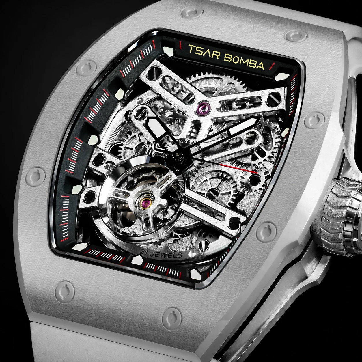 Luxury Watch Rubber Strap - TSAR BOMBA Luxury Customizable Skeleton Watch