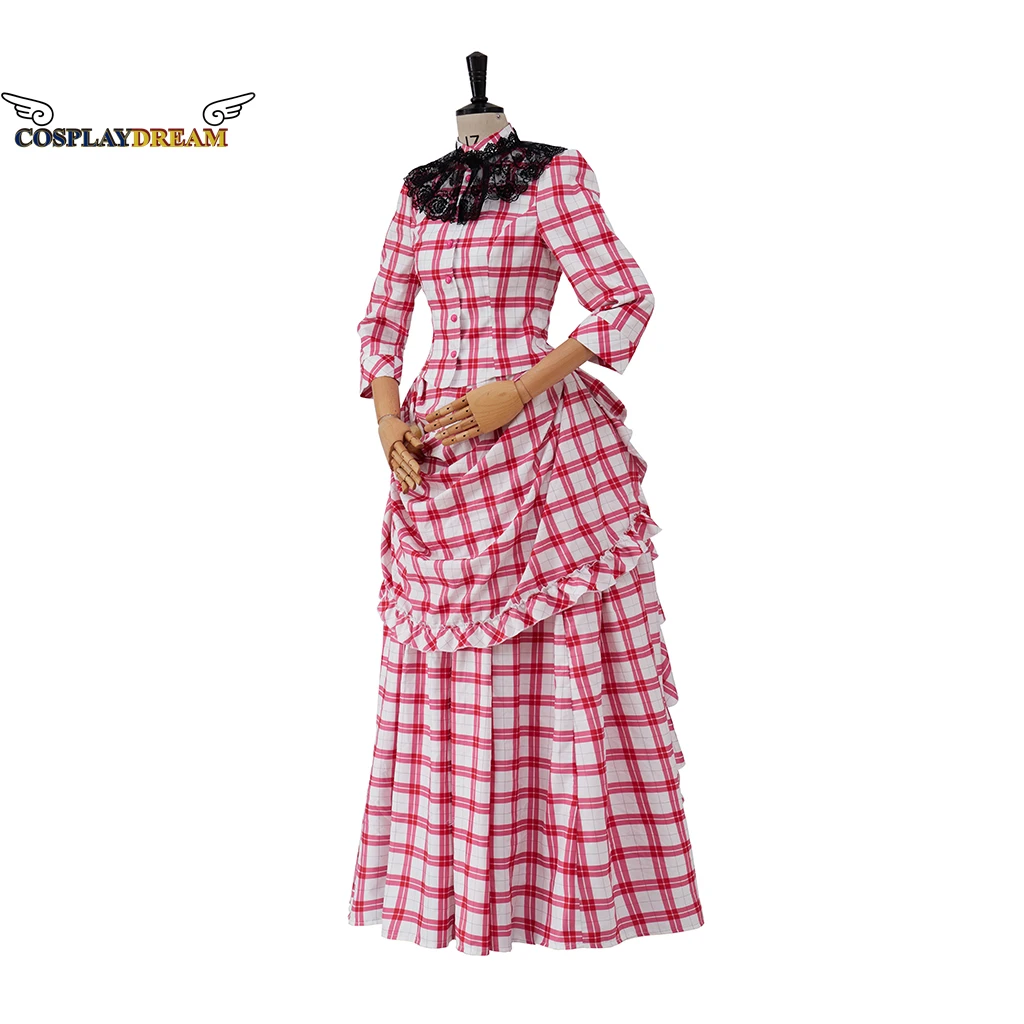 The Gilded Age Peggy Scott Cosplay Costume 1880s Era Ball Gown Pink Plaid Vintage Victorian Prom Dress Medieval Women Costumes