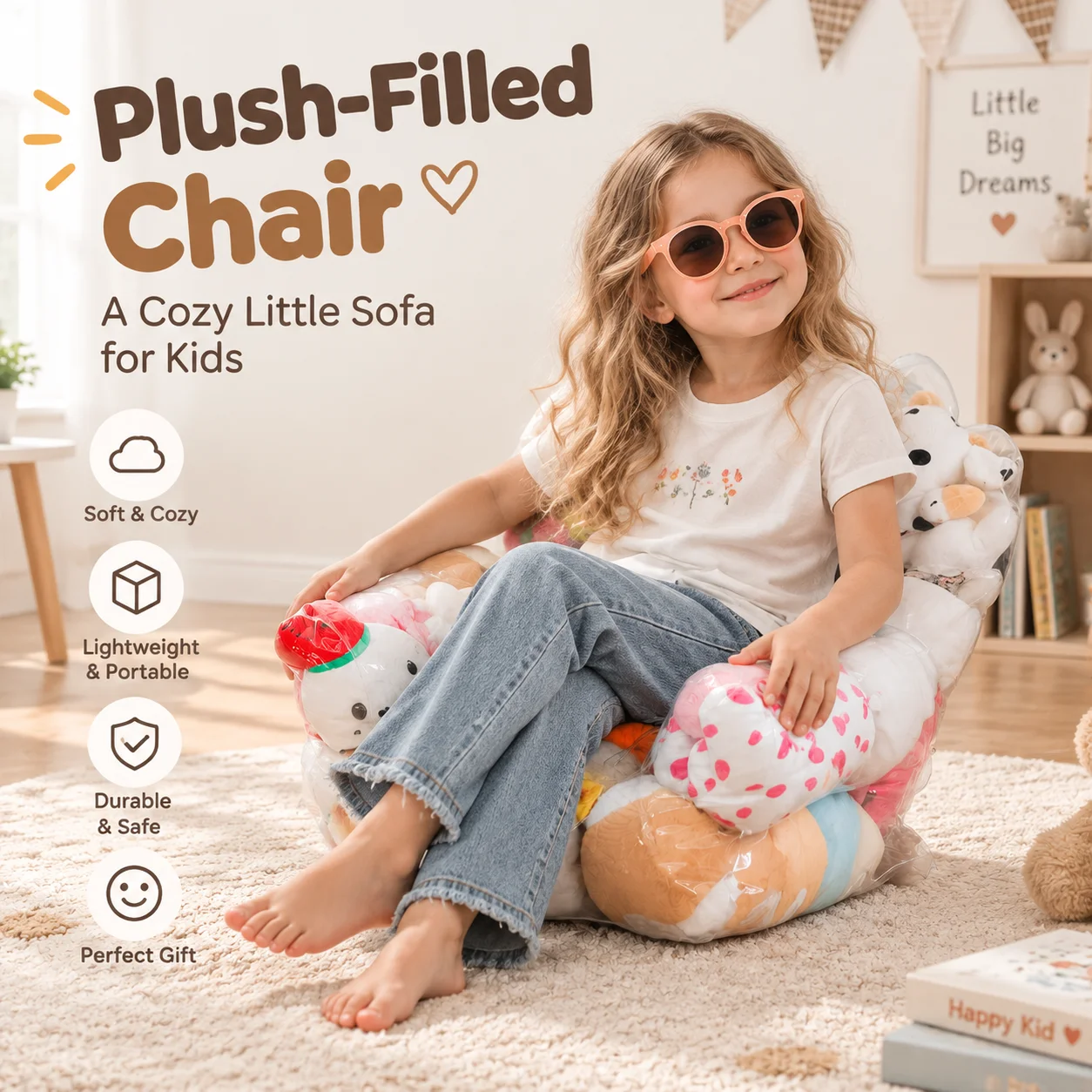 1PC Stuffed Animal Storage Chair Cover Transparent PVC Plush Toy Organizer Bean Bag Seat Cover Large Capacity Kids Room Furnitur view 4
