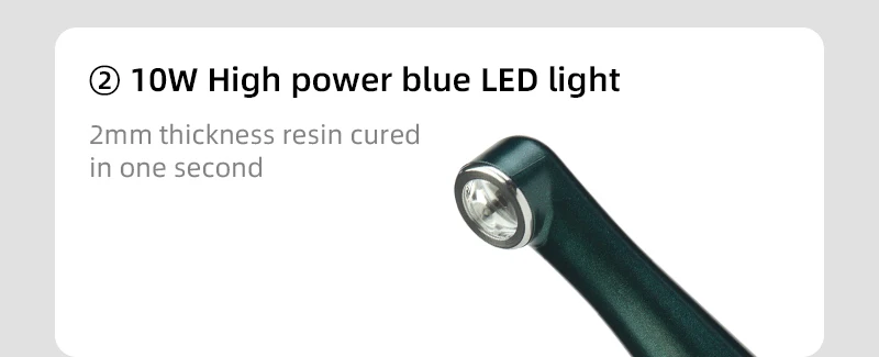 VVDental LED-Härtelampe, kabelloses Harz-Härtungslicht, 1-Sekunden-Härtung, 2500 mW/cm², 10 W, leistungsstarkes Fotopolymer-Dentalmaterial – Detail 5