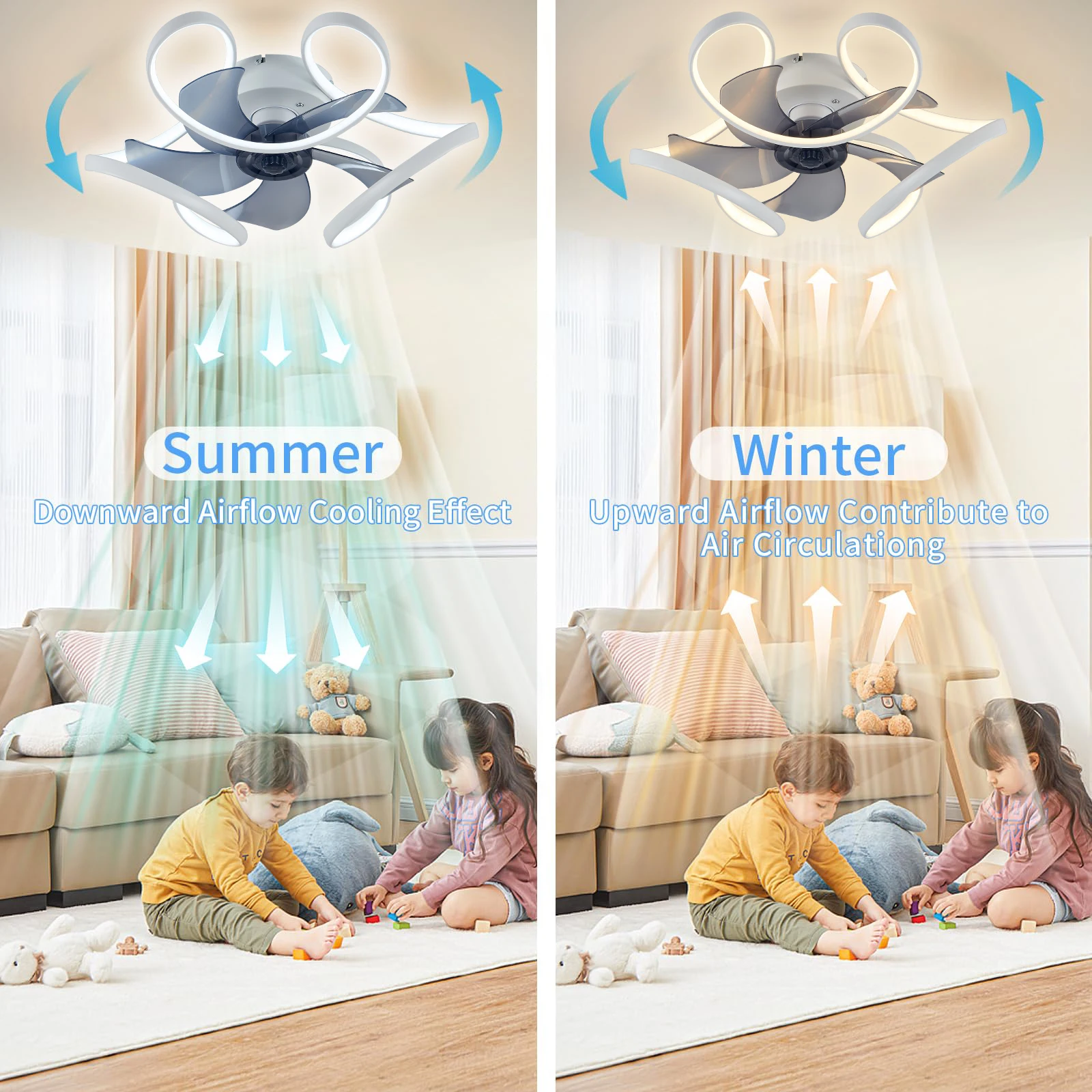 IRALAN Modern White Low Floor DC Motor 64W Ceiling Fans With Remote Control Simple Ceiling Fan Without Light Home Fan