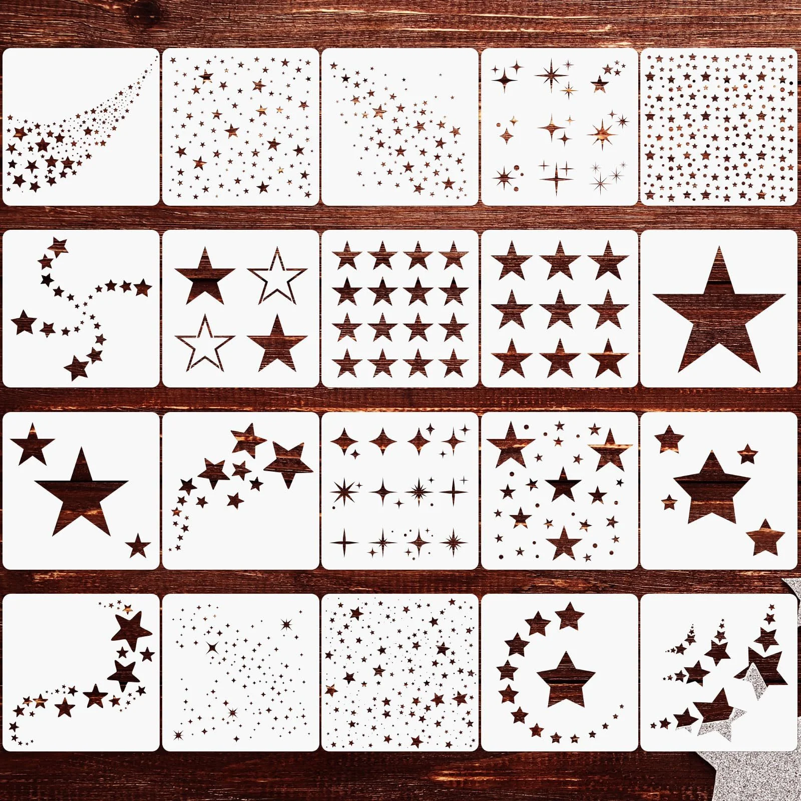 20PCS Star Stencils for Painting Reusable Template Set 5.1x5.1 Inch for DIY Wall Wood Canvas Art Craft Decor