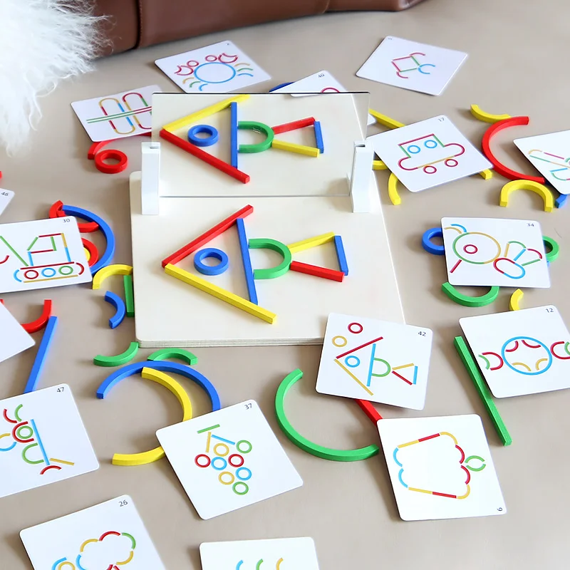 Giocattolo puzzle a specchio Montessori per bambini Giocattoli educativi precoci in legno Pensiero logico Allenamento spaziale Gioco cerebrale Giocattolo da viaggio Regali