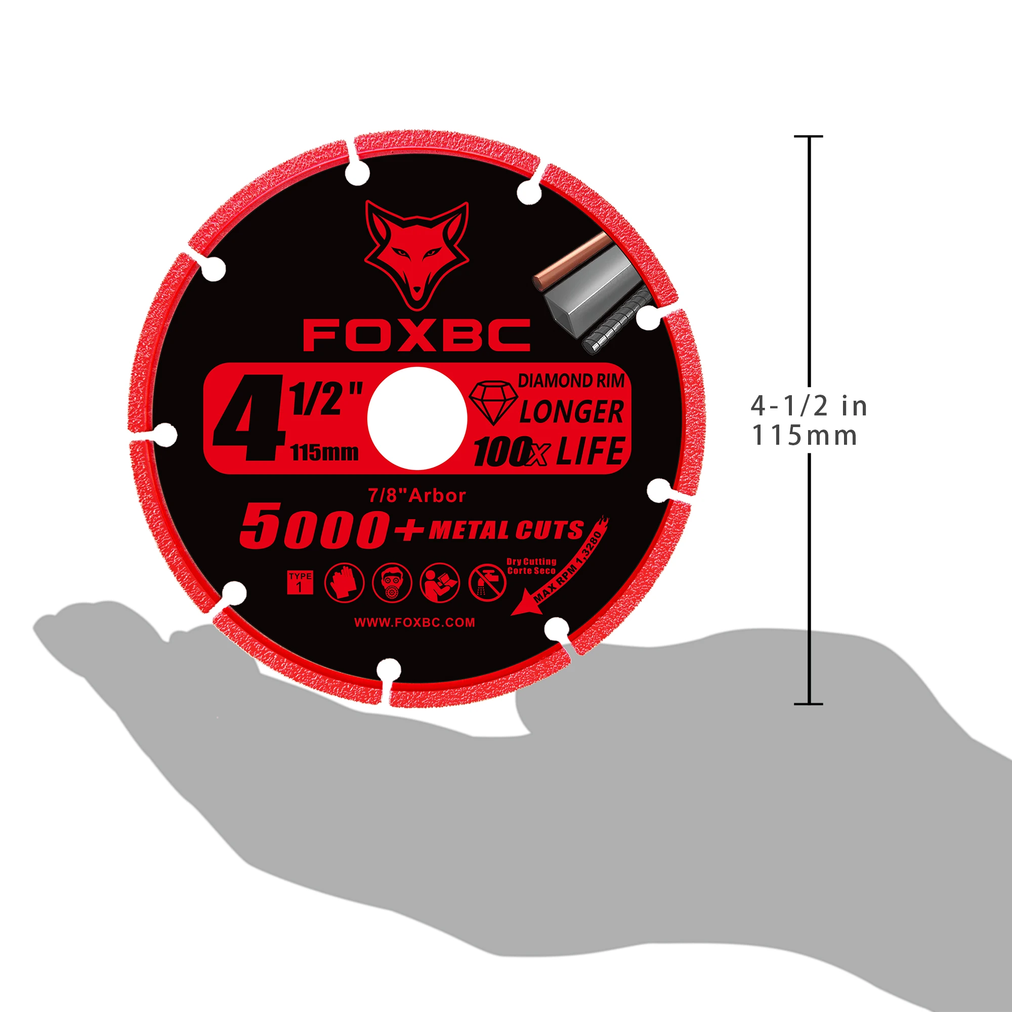 FOXBC 3 pezzi 115 mm mola diamantata 5000+ tagli su tondo per cemento armato ferro angolare in acciaio inossidabile con foro da 22 mm