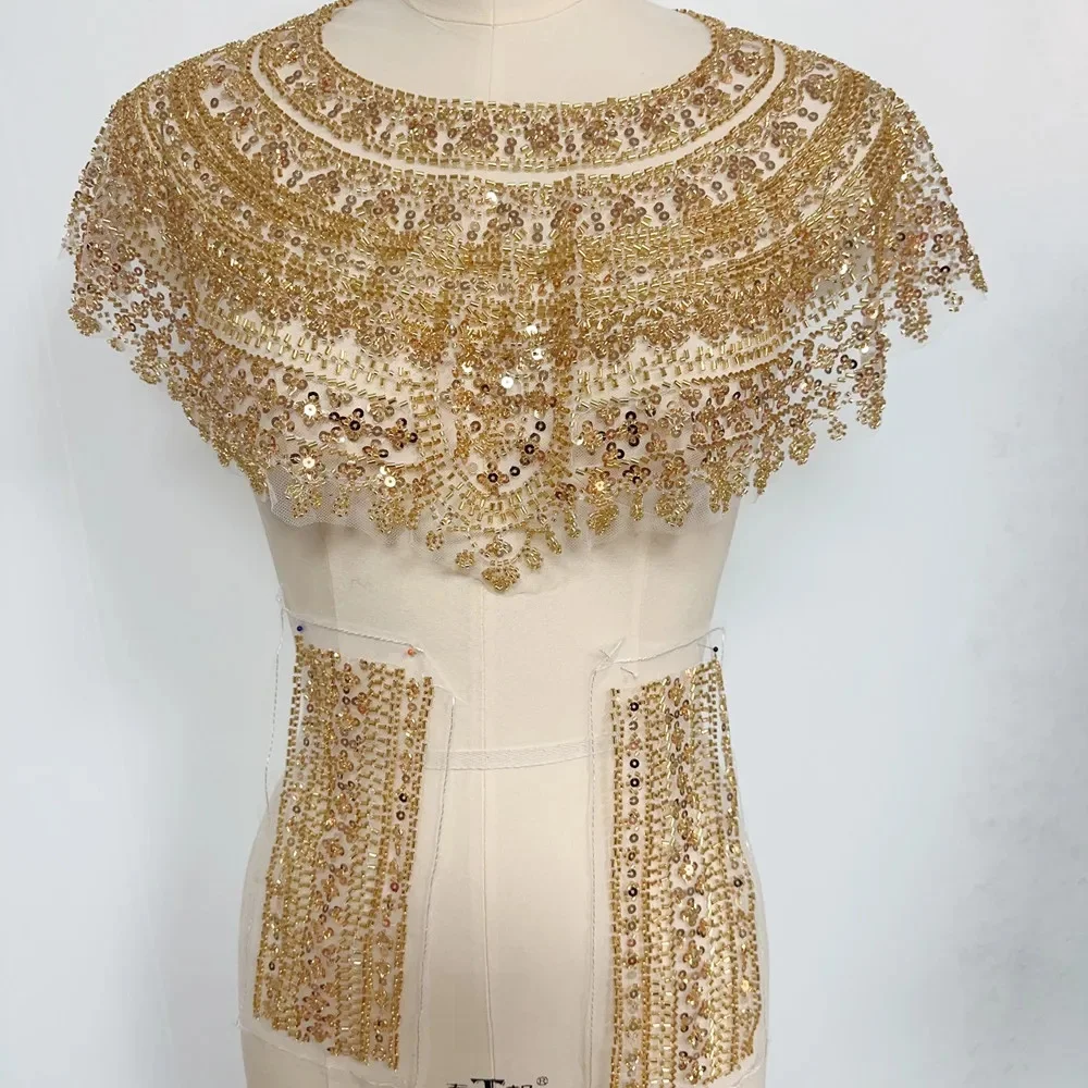 1 ensemble de nouvelles appliques à coudre en strass et perles, style collier africain, pour mariage, mode, fête et DIY