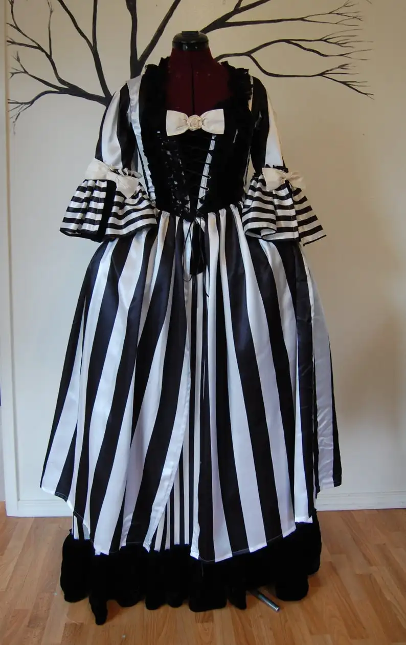 Victorian Gothic Black White Stripe Dress Medieval Marie Antoinette Women Ball Gown Dress Dress Rococo Gown Fancy Forest Costume