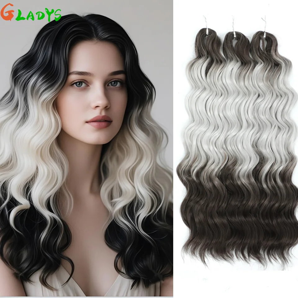 

24 Inch Anna Synthetic Ombre White Color Loose Wave Braiding Hair Extensions Loose Deep Wave Crochet Hair Extensions For Women