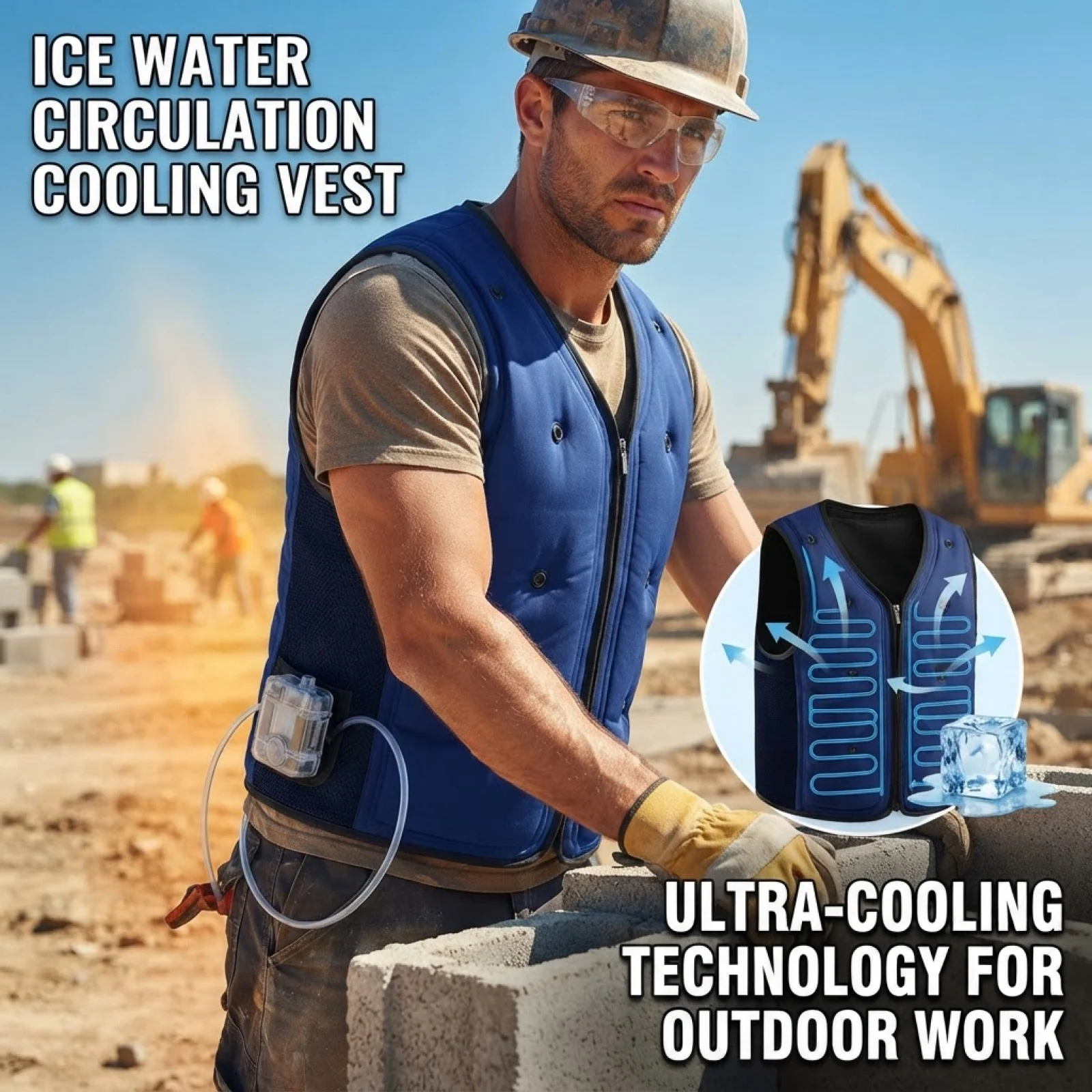 Summer Water Cooling Vest Breathable Mesh Sleeveless Zip Vest Water Circulation Cooling Vest for Outdoor Hiking Fishing Travel