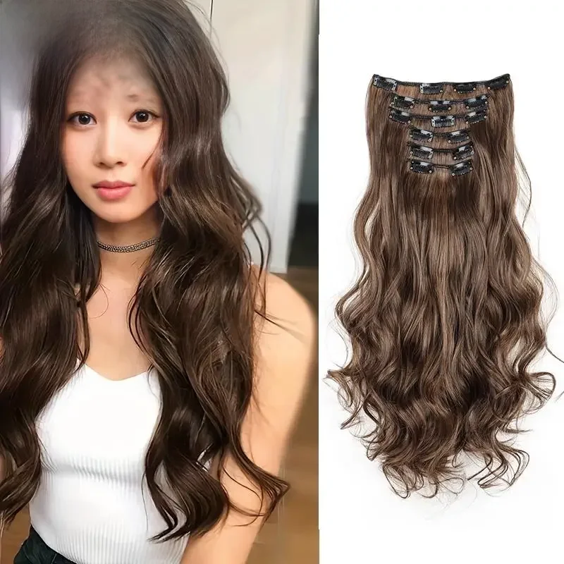 WIGS Syntetyczne 16 doczepianych włosów Akcesoria do włosów Długie kręcone włosy doczepiane Klip do włosów Peruki dla kobiet — zdjęcie 2