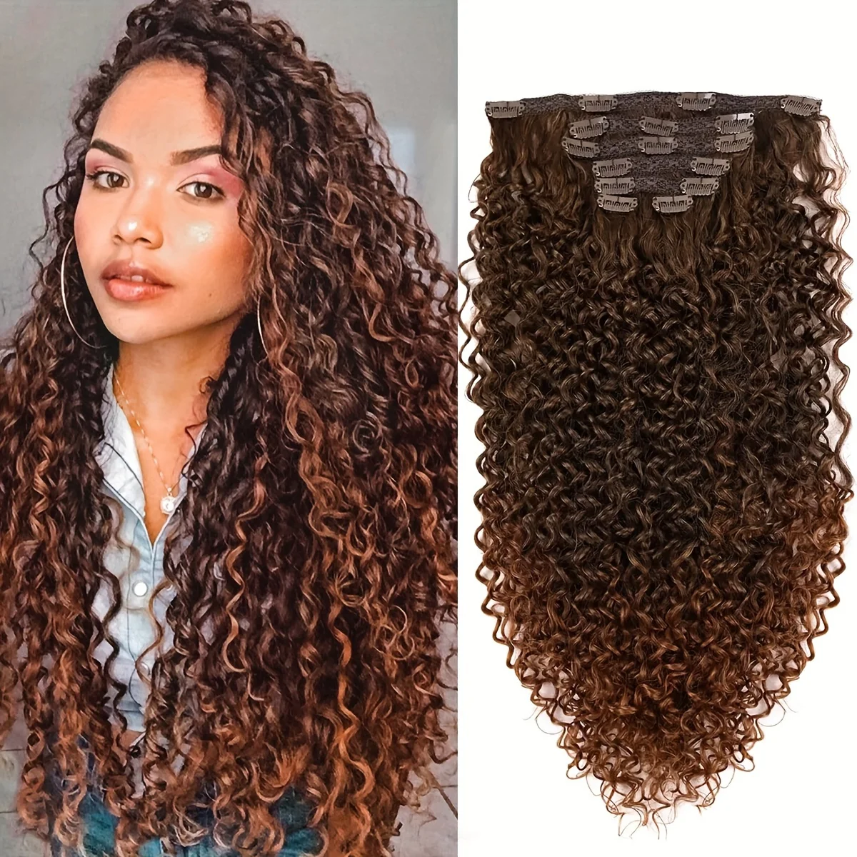 Synthetic Kinky Curly 16 Clip In Hair Extensions Full Head Fake Pieces Black Brown Hair Extensions Suitable For Women To Wear