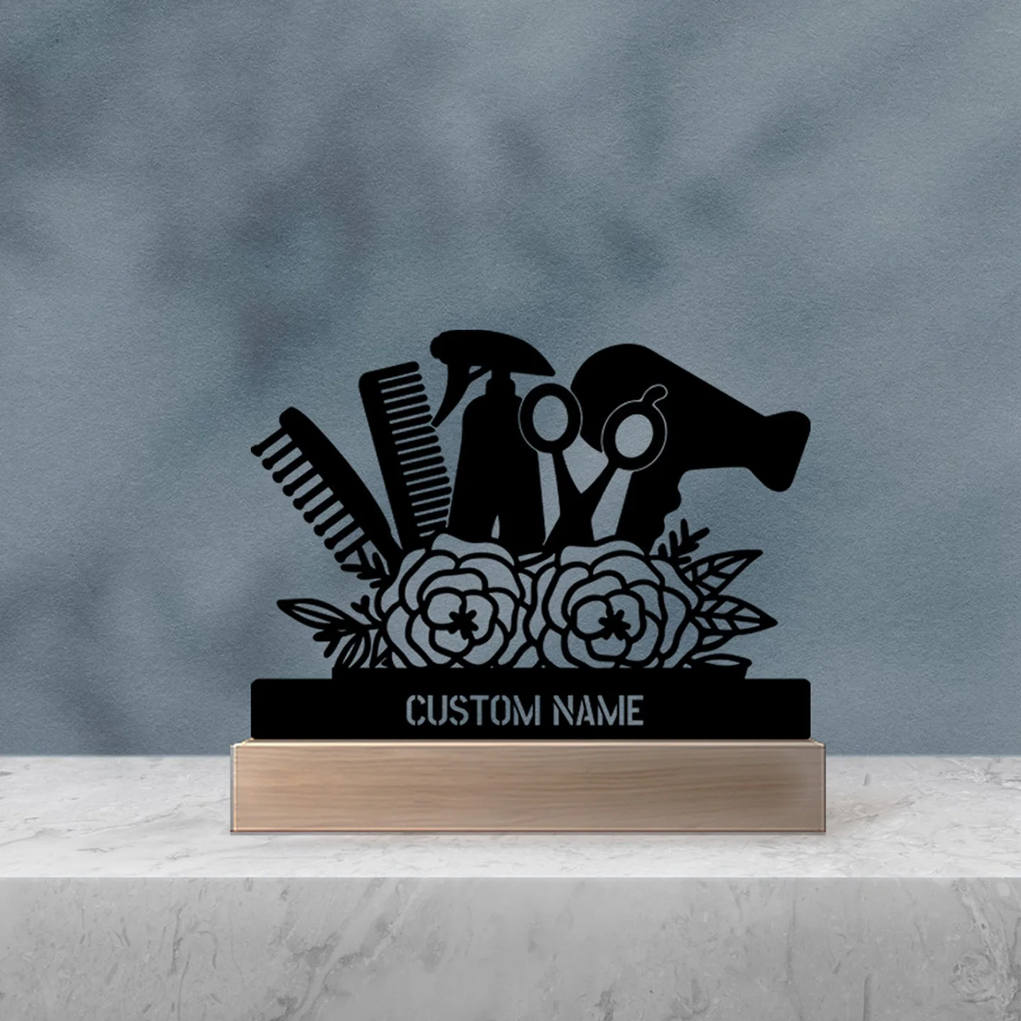 Custom Hair Salon Wooden Metal Nameplate, Stylish Desk Ornament, Ideal Hairstylist Decor, for Holiday & New Job Practical Gift