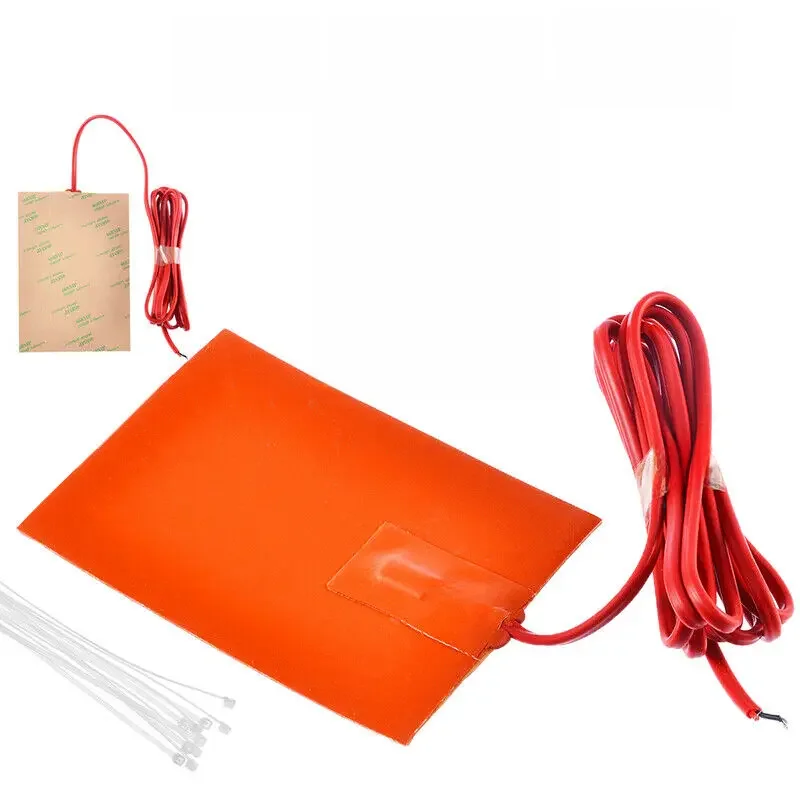 90x130mm 12V 100W 70 stopni Celsjusza silikonowa podkładka grzewcza skrzyni korbowej silnika z klejem do zbiorników bloku silnika miska olejowa płyta grzewcza mata — 2