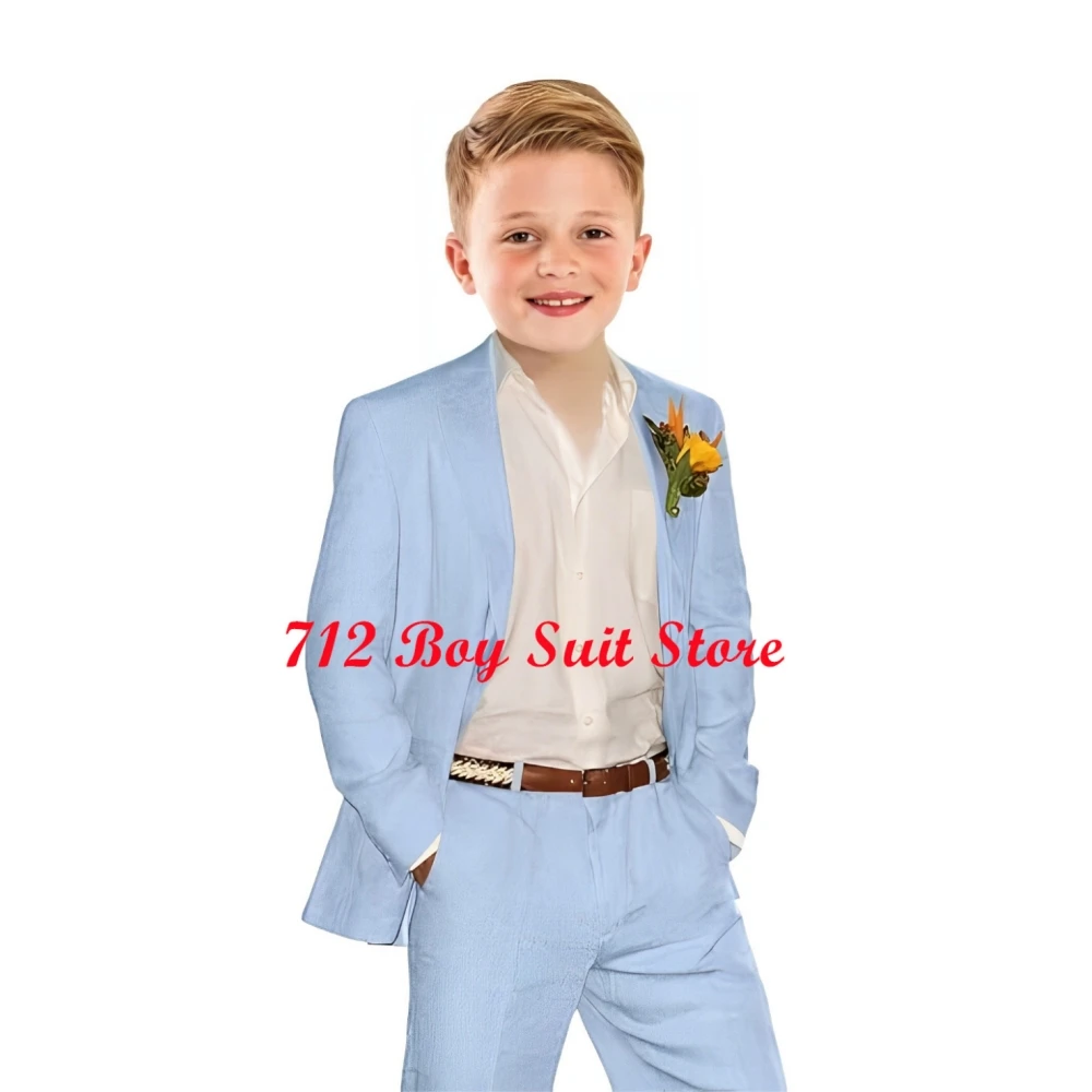 

Boys Linen Suit Casual 2 Piece Summer Beach Wedding Party Kids Jacket Pants Set