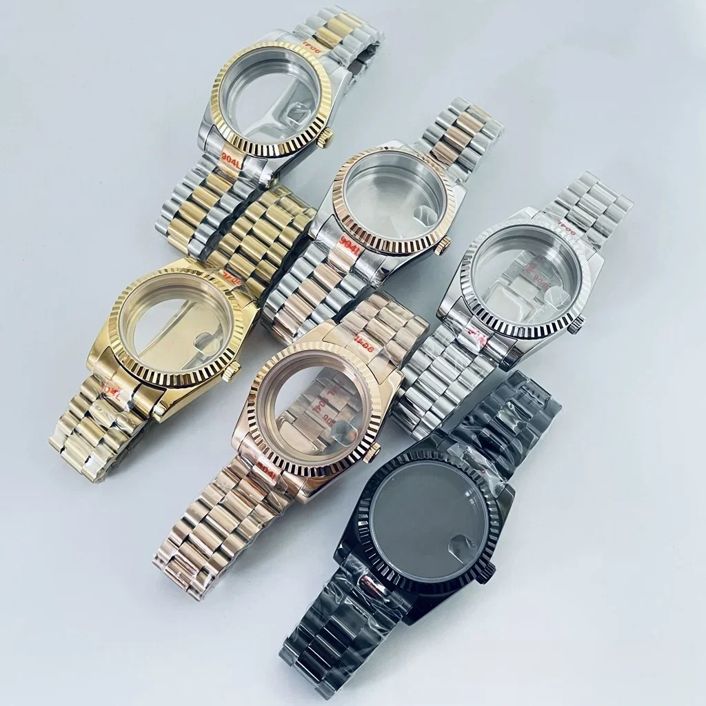36 mm 40 mm kast met presidentiële armband, saffierglas kristal geschikt voor NH34, NH35, NH36, NH70, NH72, ETA 2824,PT5000 - afbeelding 2