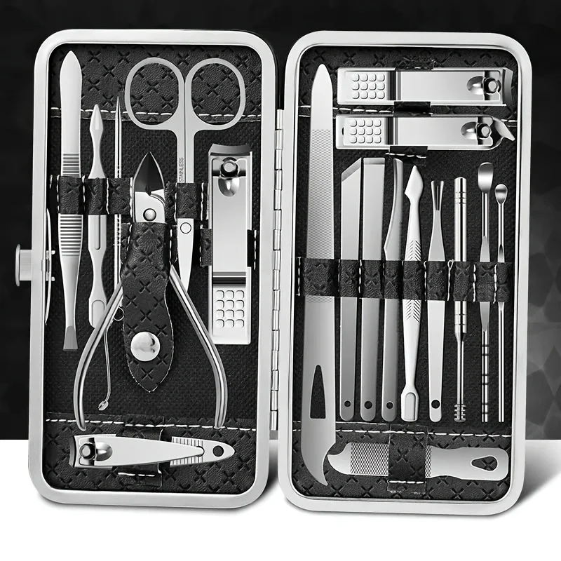 

Manicure Set, Stainless Steel Personal Care Nail Clipper Kit, 19 Pieces Professional Pedicure Set Grooming kit, Nail Care Tools