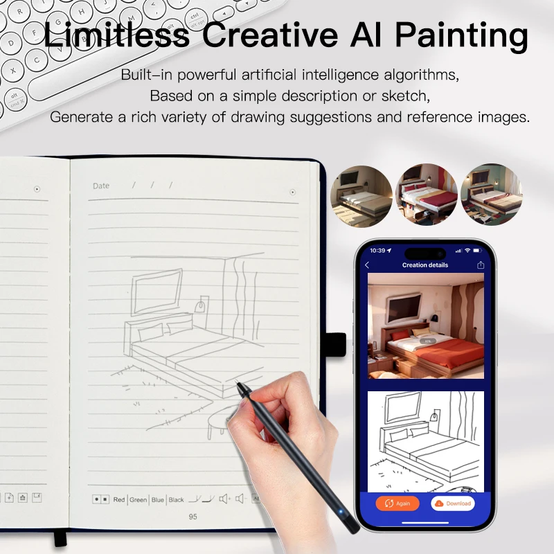 

Ai Paint Smart Notebook with Pu Leather Cover Bluetooth Digital Pen Paper Handwriting Sync Mobile App