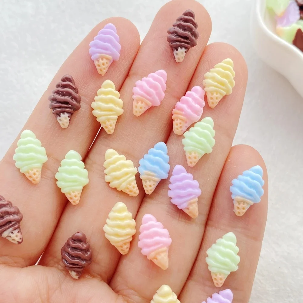 Mini crème glacée colorée en résine, ornement à dos plat, bijoux de manucure, accessoires de coiffure, 50 pièces