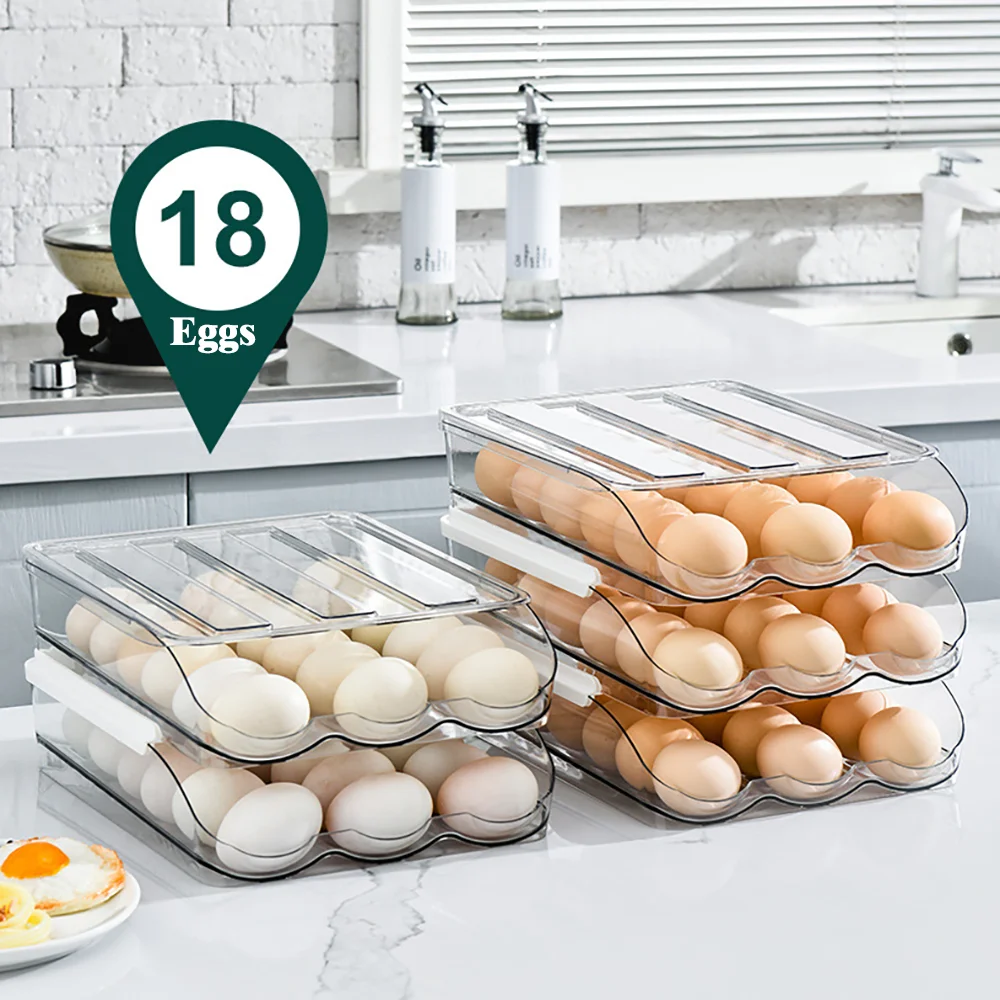 Automatic Scrolling Egg Large Capacity Storage Box Egg Basket Container Organizer Rolldown Refrigerator Egg Dispenser Kitchen