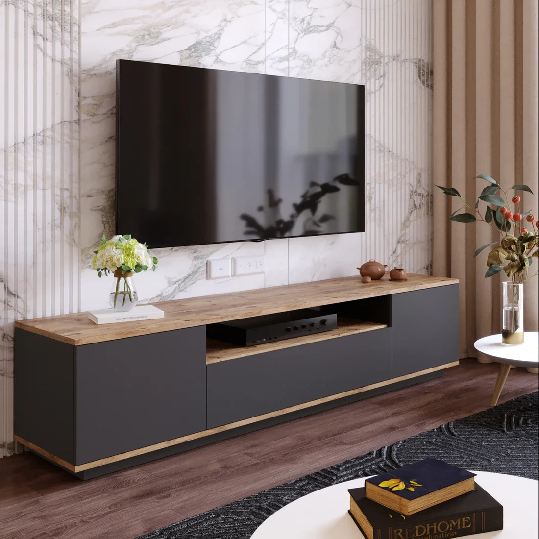 UBBU HOME TV unitv Redplay express meubles furniture TV Unit living room furniture Modern Shelf Walnut