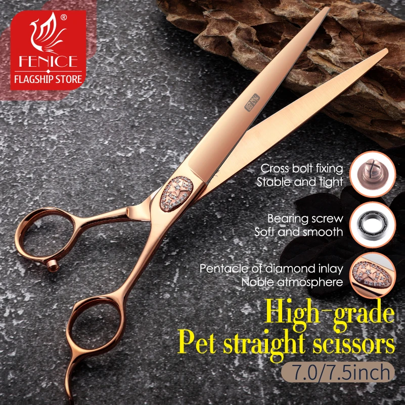 Fenice Dog Scissors 7/7.5 Inch VG10 Steel Professional Dog Cutting Grooming Pet Scissors for Dog Straight Grooming Shears