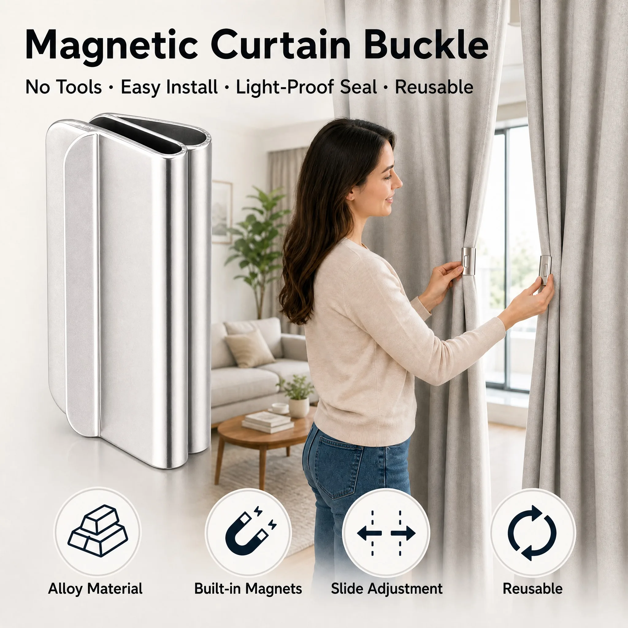 Simple Magnetic Curtain Blackout Buckle Curtain Closing Fixed Buckle Nail-Free Anti-Light Leakage Curtain Blackout Accessories