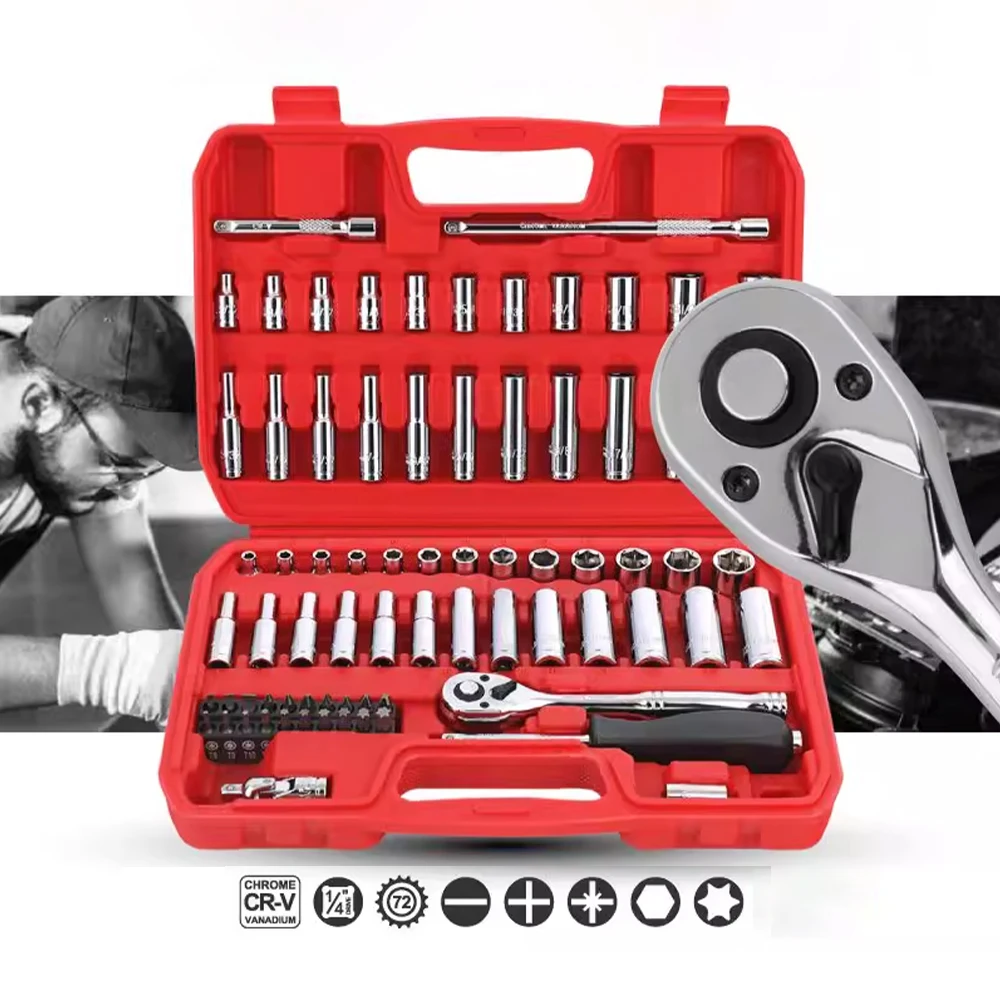 The Kit consists of 40 or 46 items, highlighting the socket set and the ratchet wrench Display.