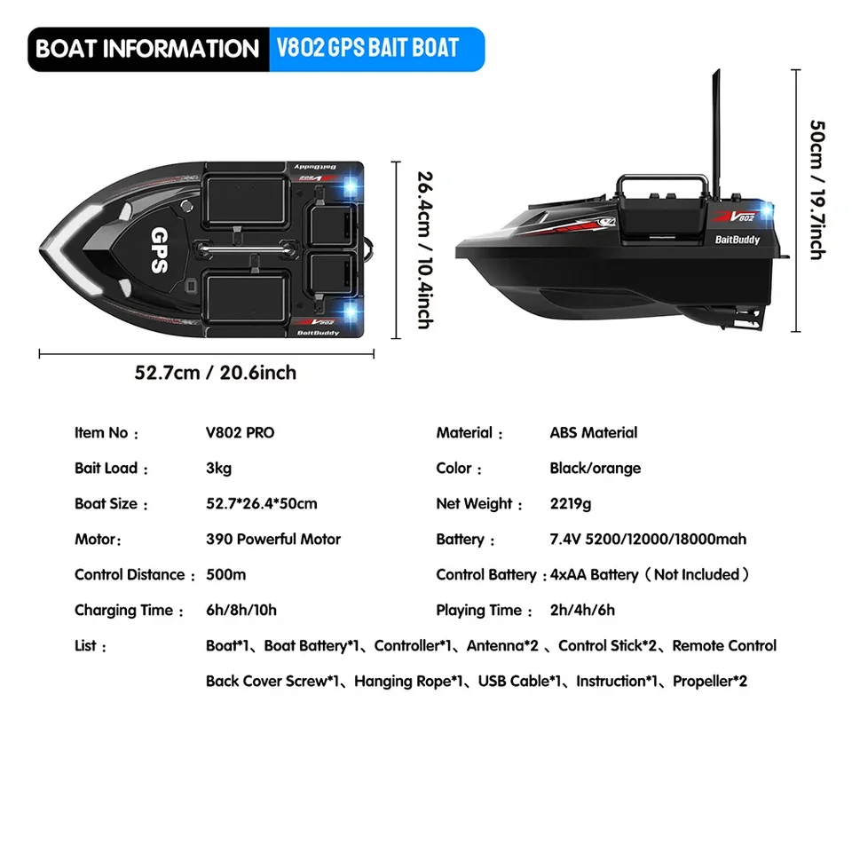 B280 オーストラリア産　ブラックボーイ　プレイシー　福岡販売 Flytec V802 Pro RC Bait Boat Fishing 4 Bait Chambers 500m Lost/Low