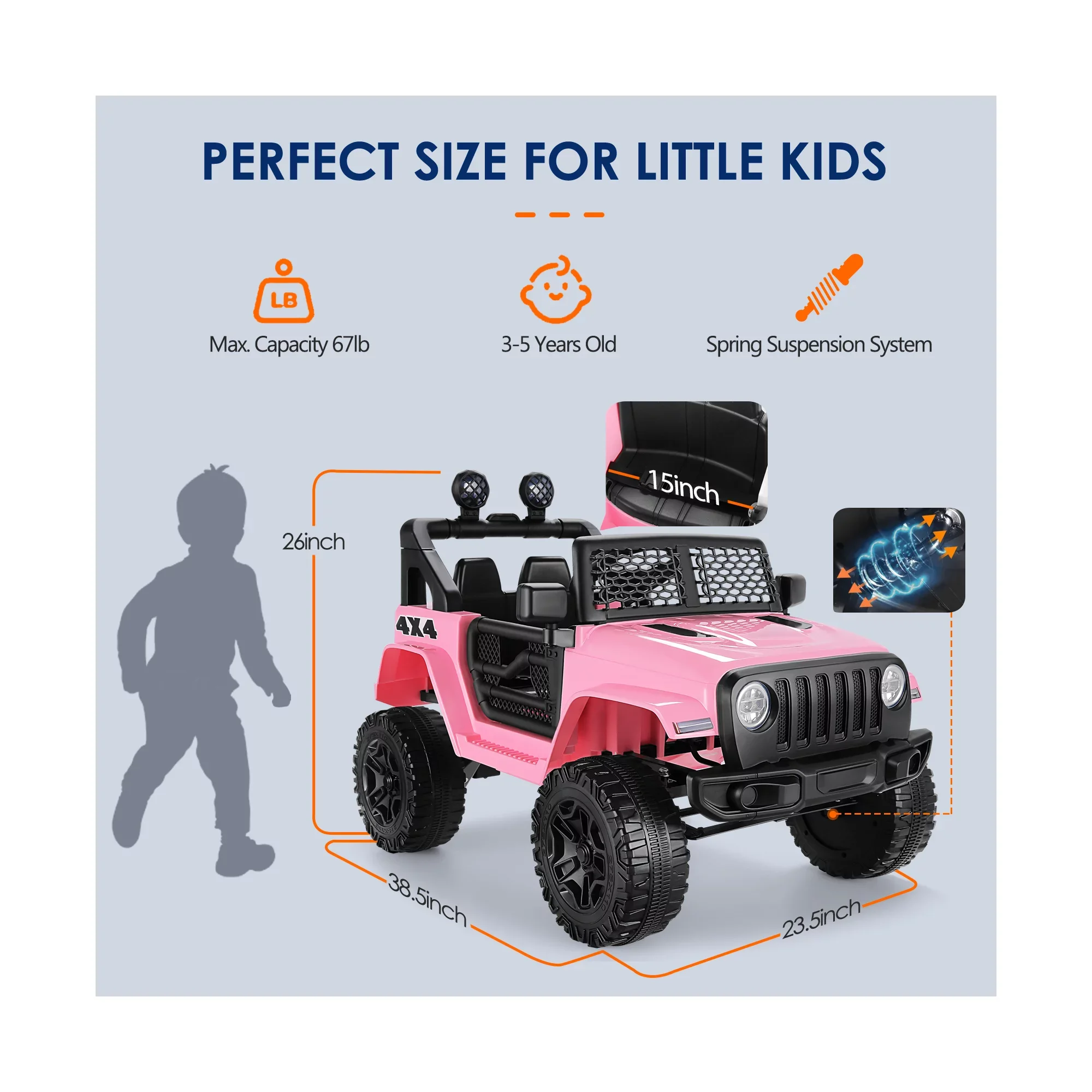 12V 7AH Kids Powered Ride on Truck Car, Spring Suspension, LED Lights