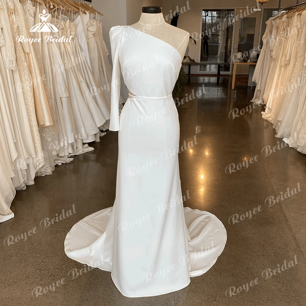 Robe De Mariée sirène en Satin pour femmes, Simple, Sexy, asymétrique, épaule dénudée, ceinture, style Boho