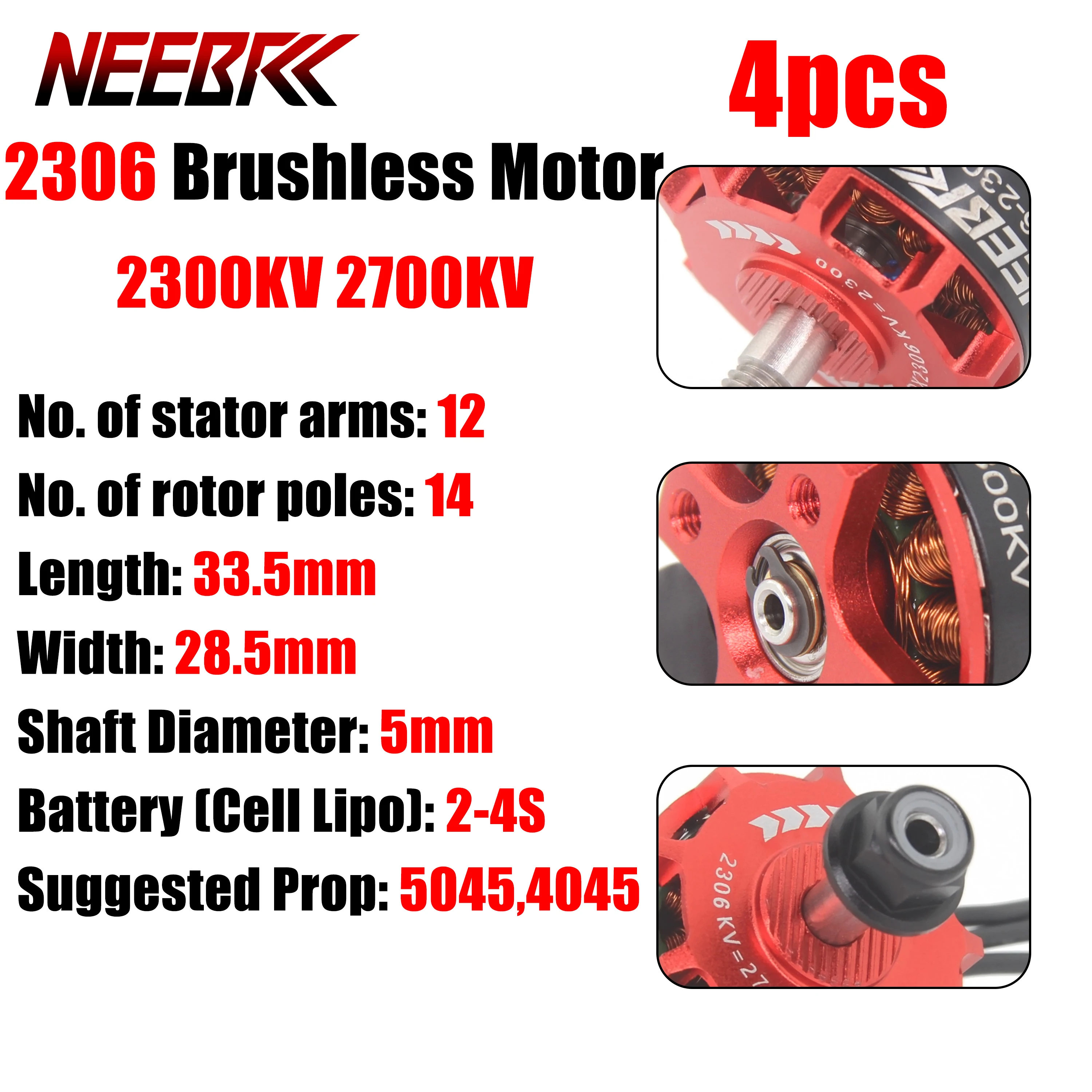 

4PCS 2306 Brushless Motor 2300KV 2700KV 2-4S CW/CCW for QAV250 Eachine Wizard X220 280 RC 5inch Drone Helicopter Multicopter Toy