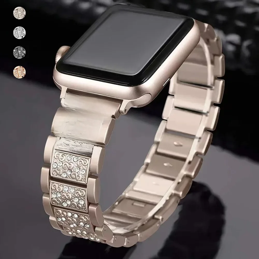 Diamentowy pasek do zegarka Apple Watch Band 49-45-40mm 44-41mm 46-42mm Metalowy pasek do zegarka IWatch Series 10 9 8 7 SE 6 5 Bransoletka damska — zdjęcie 2