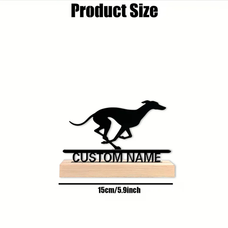 Collectible Figurines - Running Greyhound Dynamic Metal Silhouette Statue, Personalized Custom Name, with Dried Flowers