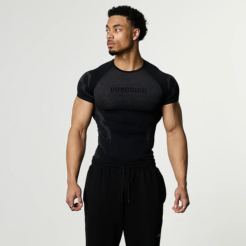 Herren Flammen-Farbverlauf Kompressions-Gym-T-Shirt Schnelltrocknend Atmungsaktiv Hochelastisch Slim Fit Athletisches Lauf- und Trainings-Sportshirt – Detail 13