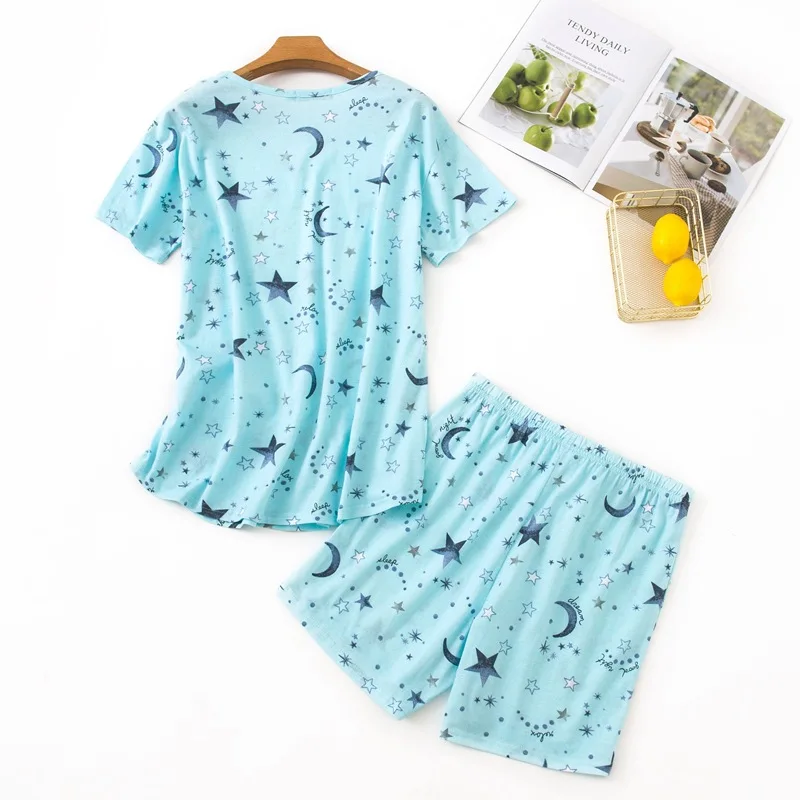 2024 Summer Women Casual Loose Pajama Sets Ladies Cotton Sleepwear Suit Women's Pijama Shorts Mujer Grande Oversize Home Clothes