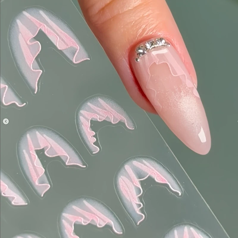 Wedding Nail French Style Line Tips Nail Sticker Self-adhesive pink ringwedding sihowete Sticker Gradient Lines Nail Sticker