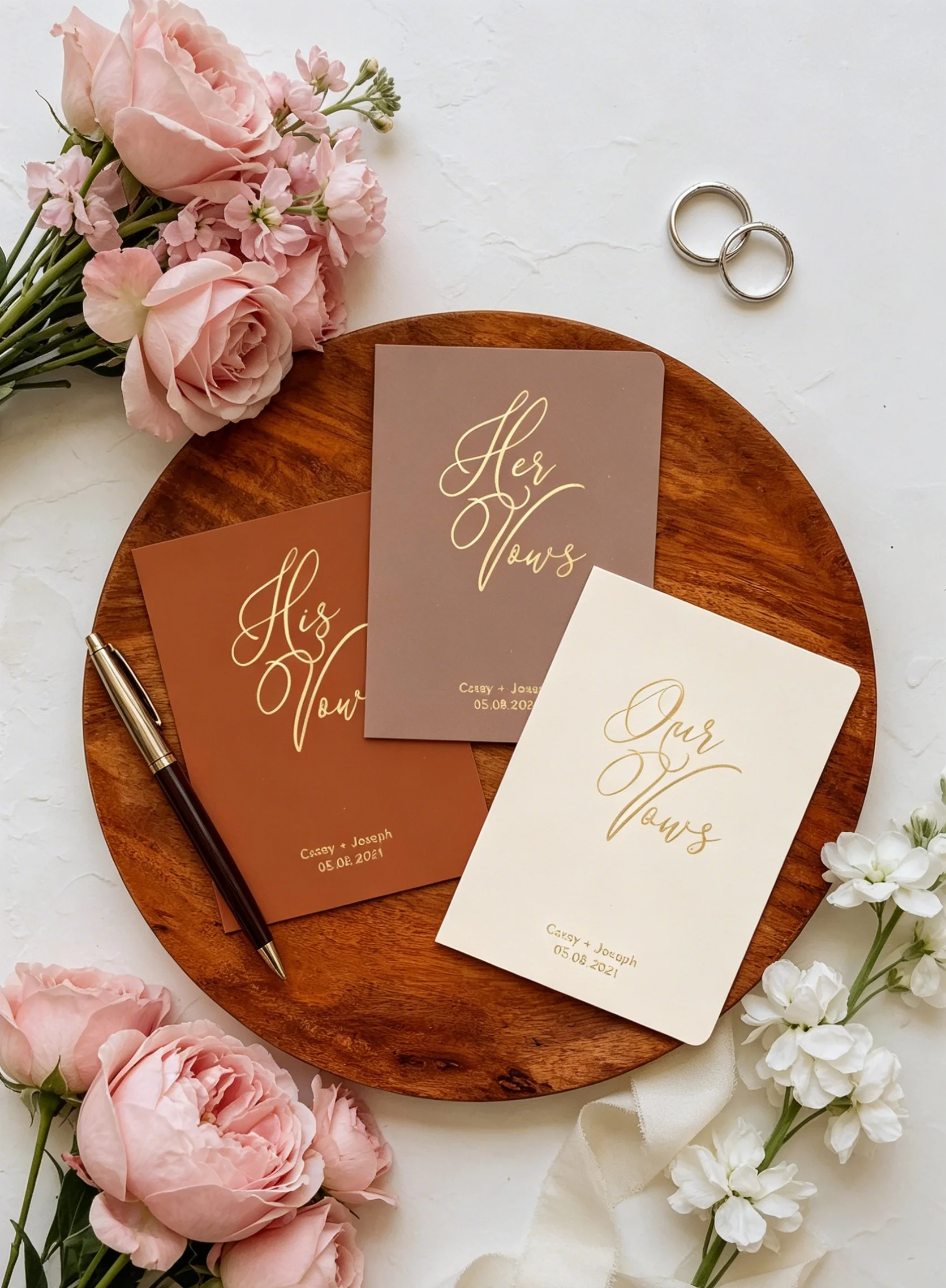 

Custom Boho Neutral Vow Books - His & Hers Booklets with Gold/Silver/Rose Gold Foil, Ideal for Wedding, Elopement & Vow Renewal