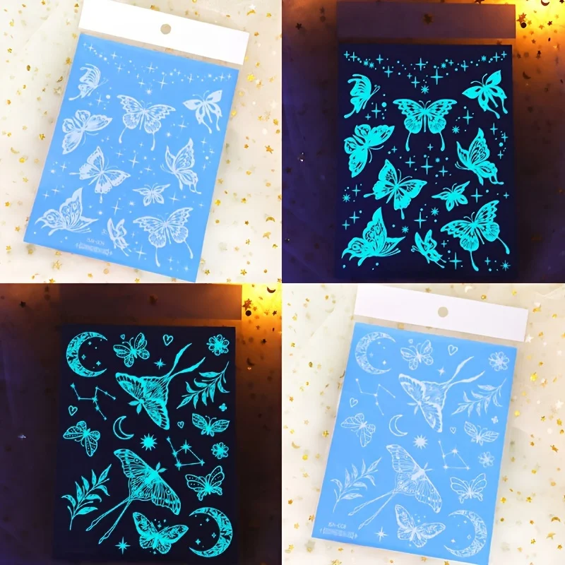 Large Blue Luminous Butterfly Tattoo Stickers For Women Glow In The Dark Waterproof Temporary Tattoo For Music Festival Party