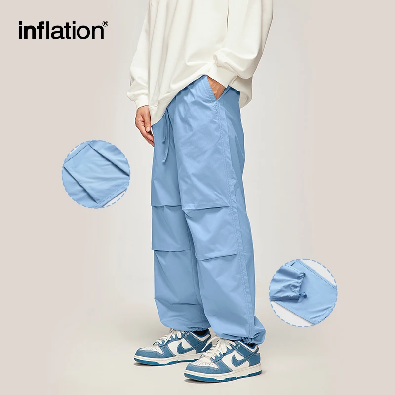 INFLATION Streetwear Parachute Pants Unisex 2024 Trendy Elastic Waist Hip Hop Trousers Mens Cargo Pants