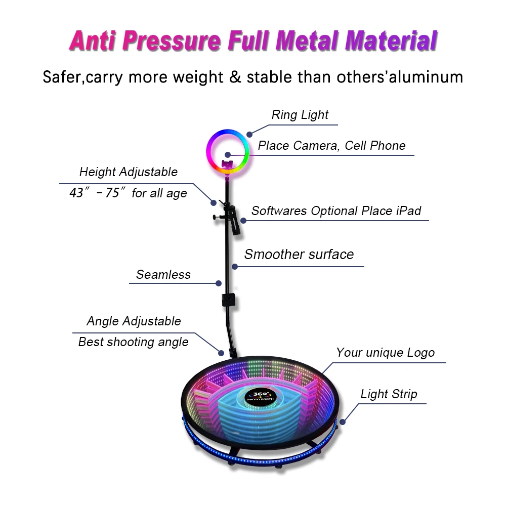 2024 New 360 Photo Booth Props Abyss Glass Machine Foto Ipad Cabina De Fotos Plataforma 360 Camara Booth Ipad Photobooth