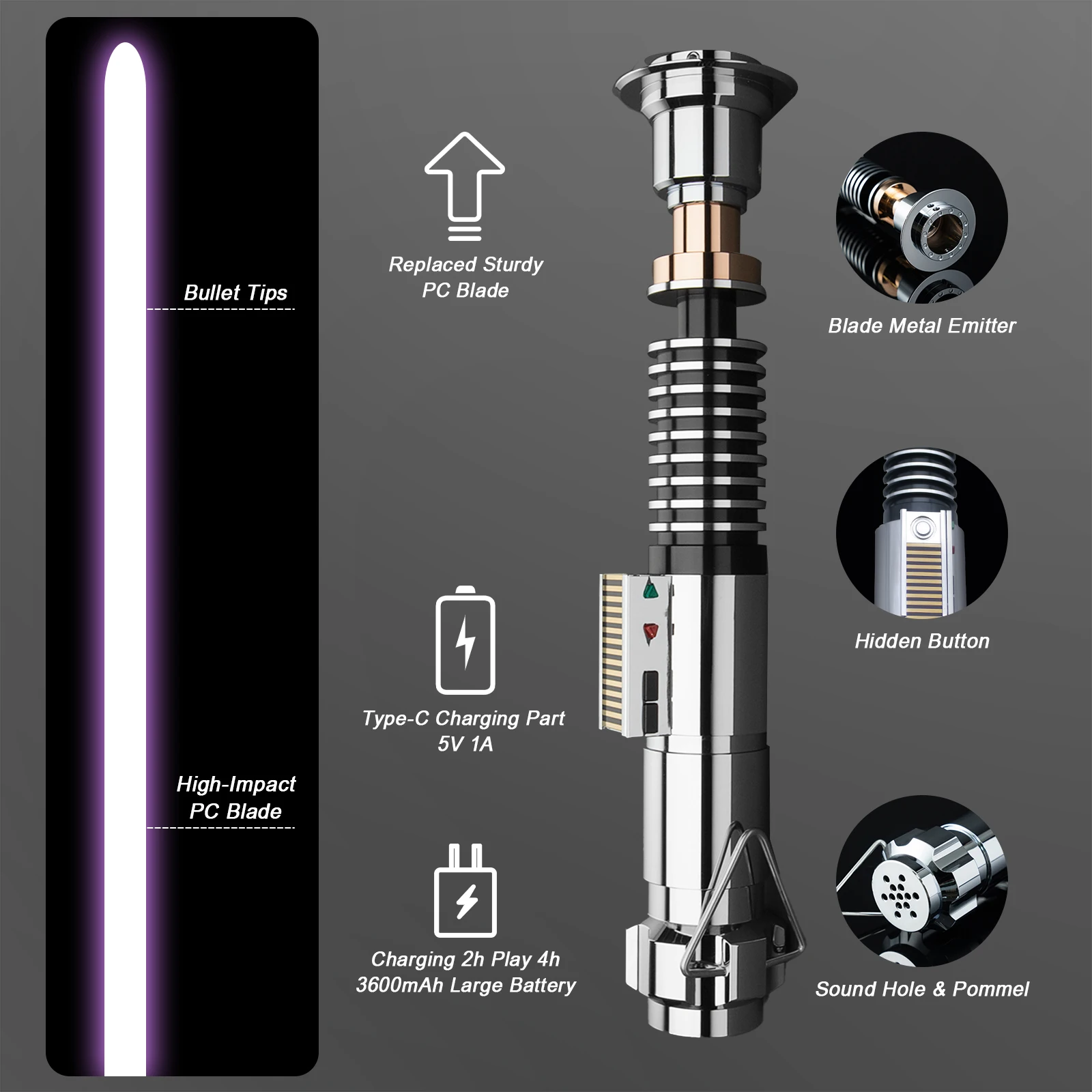 PHS Neopixel Light Saber Metal Hilt Heavy Dueling Smooth Swing Flash On Clash Infinite Color Changing Hitting Sound Effect Rechargeable Adult Collectible Cosplay Hobby Display Prop