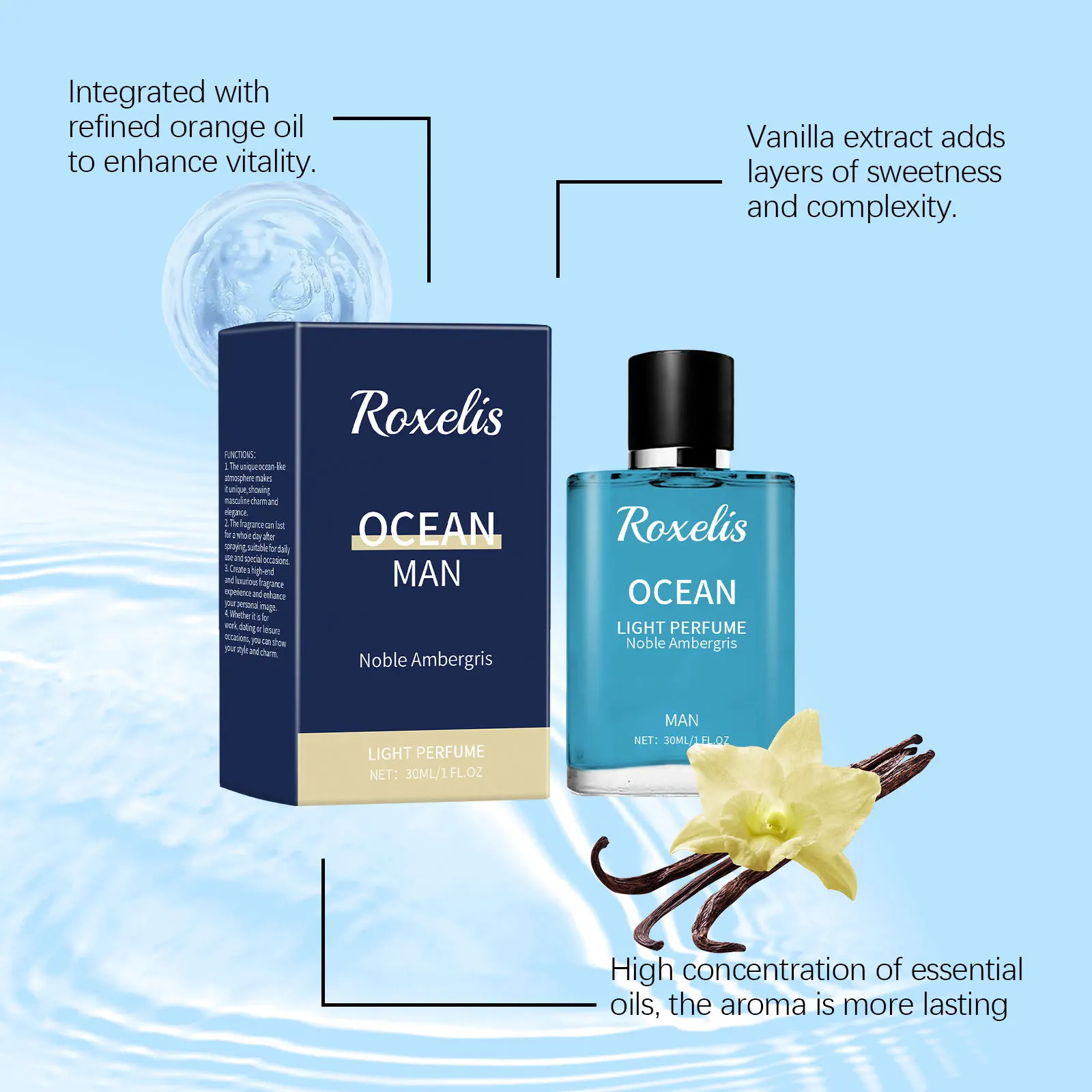 Roxelis 30ml Pheromone Perfume Spray Ocean Ambergris Masculine Charming Long Lasting Freshing Dating Attract Flirting Perfume