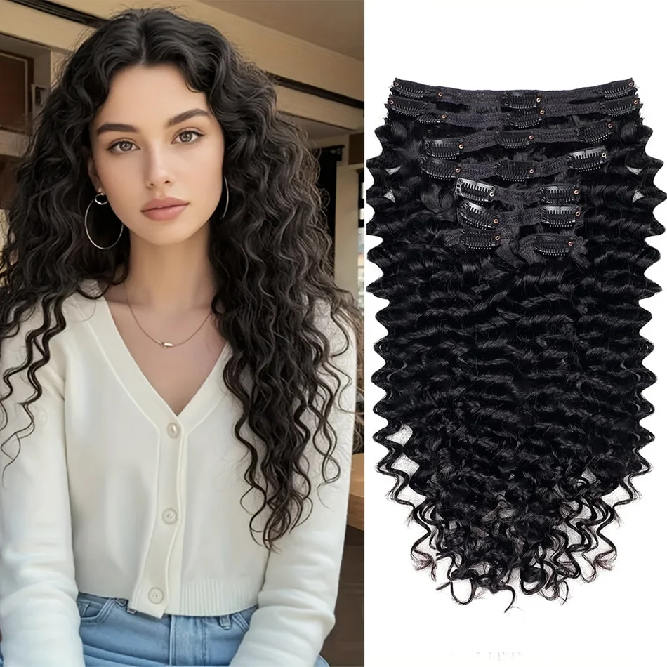 

Curly Clip In Hair Extensions Human Hair Seamless Deep Wave Clip Ins Hair Extensions Double Drawn Skin Weft Clip In For Women