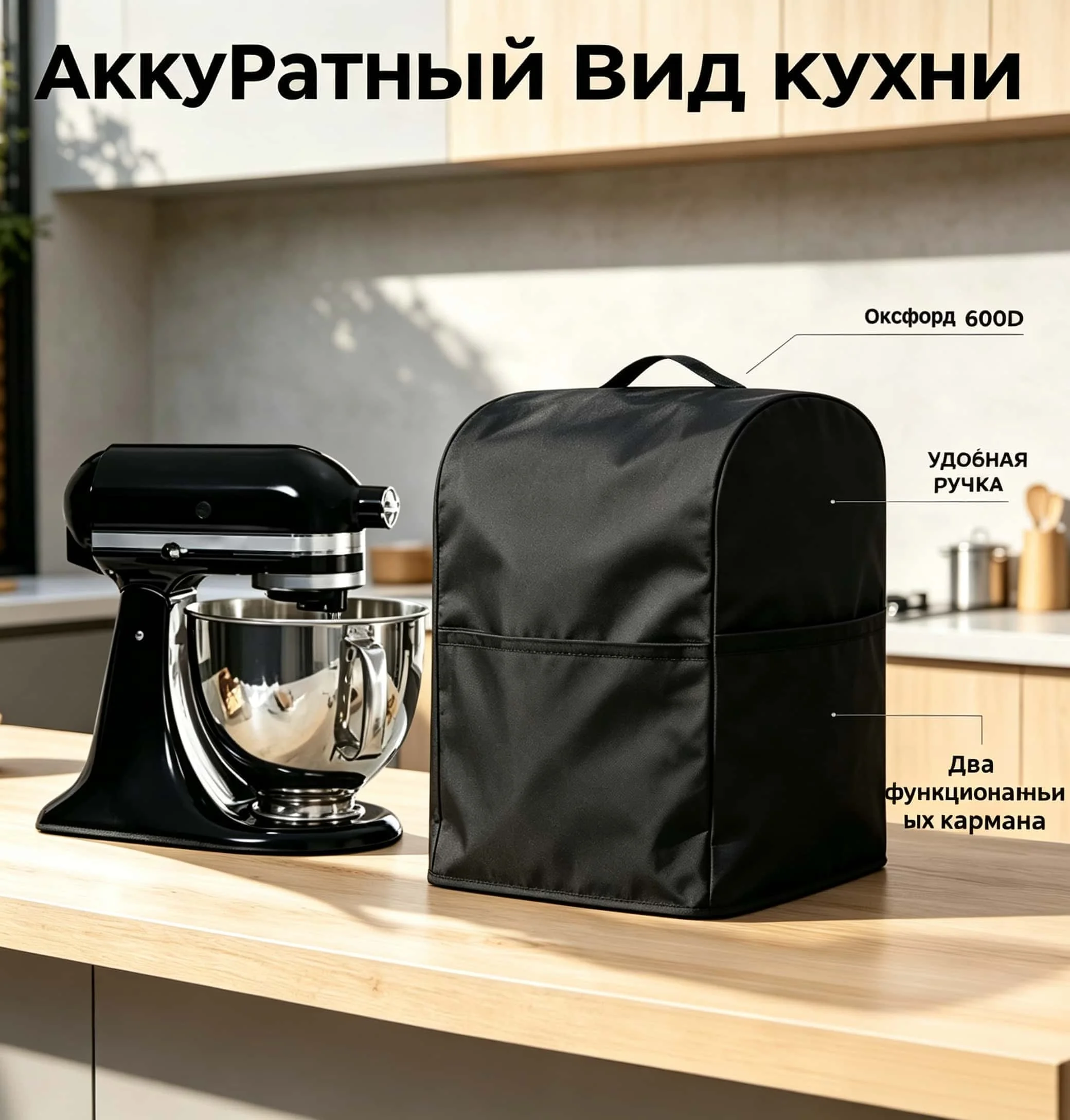 Kitchen Utensils Black Vertical Blender Protective Cover, with Pockets, Portable Oxford Cloth Sleeves