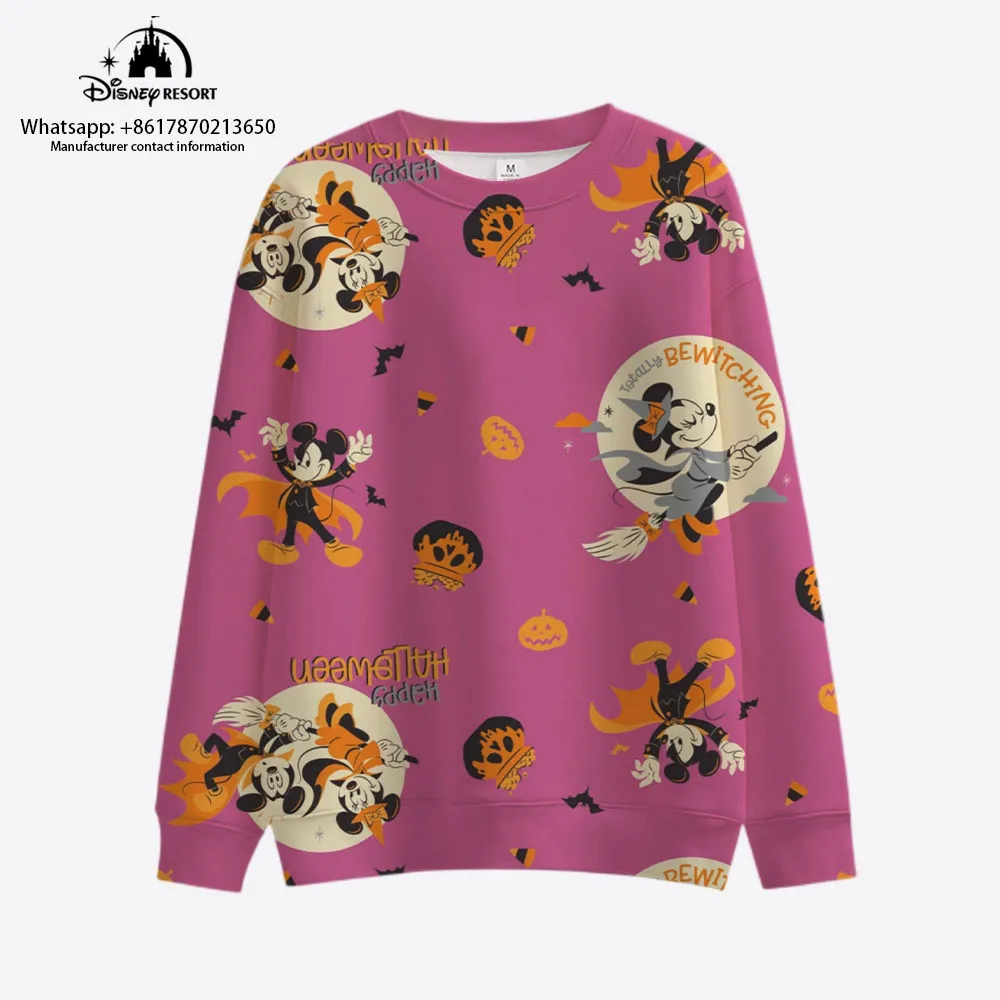 

Autumn New Mickey Minnie Anime Horror Halloween Pattern Print Disney Harajuku Round Neck Casual Long-sleeved Sweater