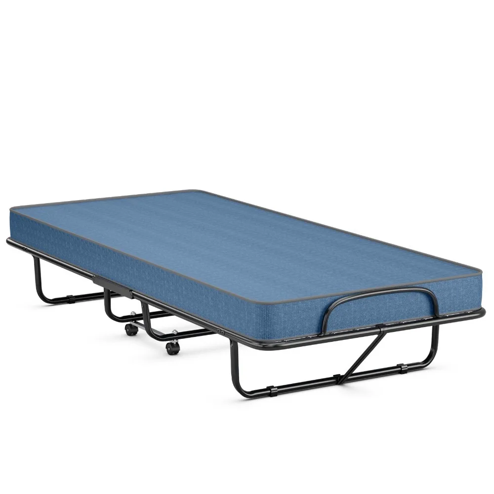Folding Bed w/Mattress Portable Rollaway Guest Cot Memory Foam Navy