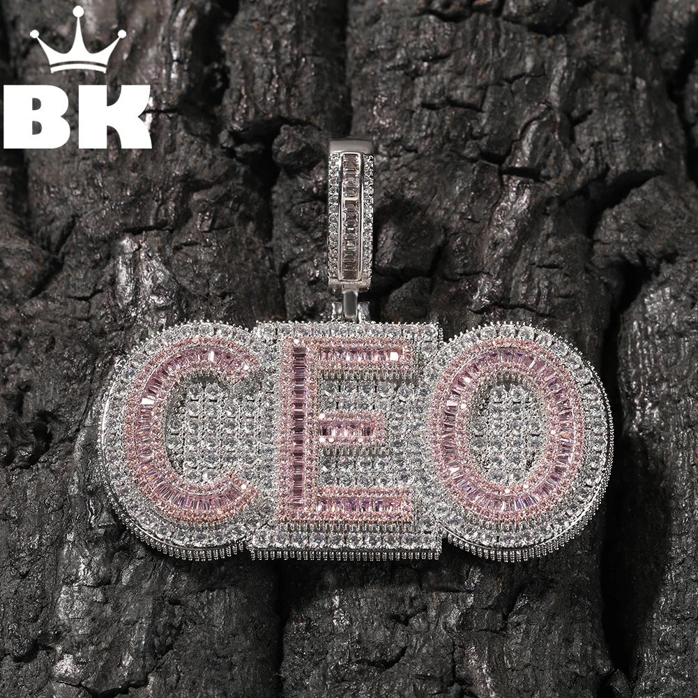 O bling rei dupla camada colar de nome personalizado para mulher baguettecz duas letras cor-de-rosa cheio gelo para fora zircônia cúbica jóias