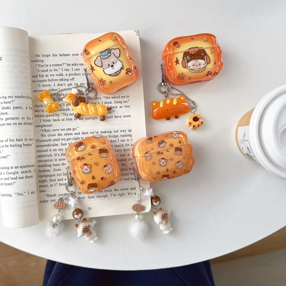 

Cute puppy and cat warm color protective case, suitable for AirPods Pro2/AirPods4/3/2 with pendant, new shockproof earphone case