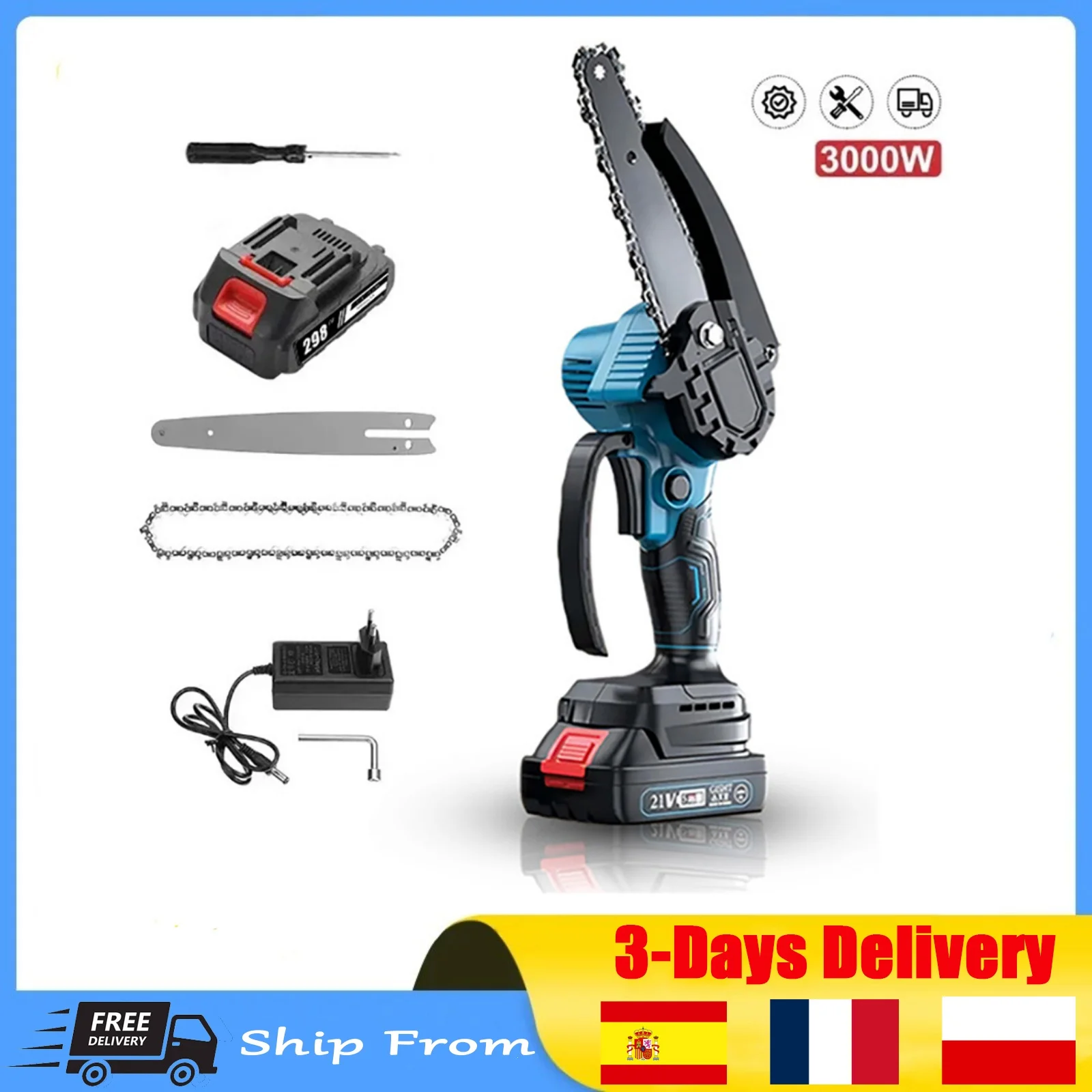 3000W 6Inch Electric Chain Saw Handheld Portable Mini Chainsaw Tree Wood Cutter Pruning Garden Power Tool For Makita 18V Battery